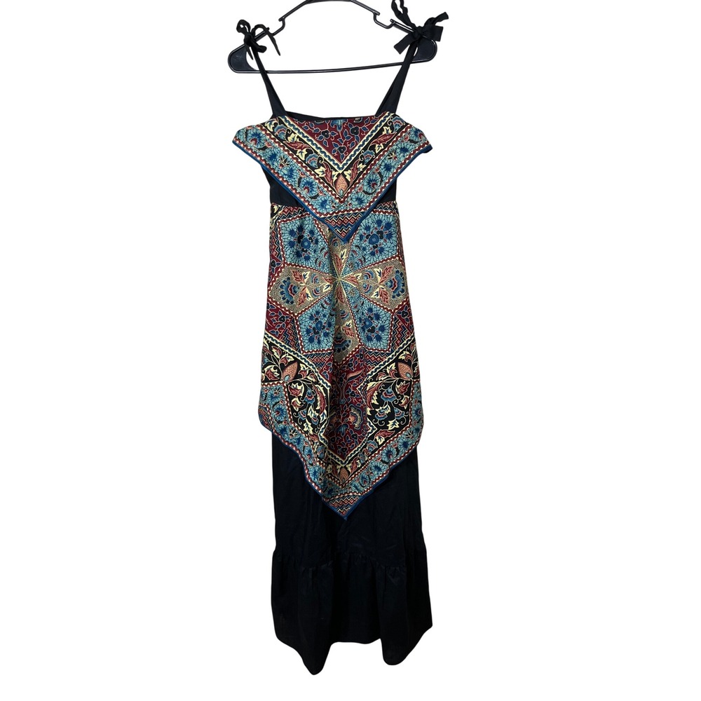 Arjjon California‎ Dress Maxi Boho Tie Strap Vintage Size 11 Black Multi
